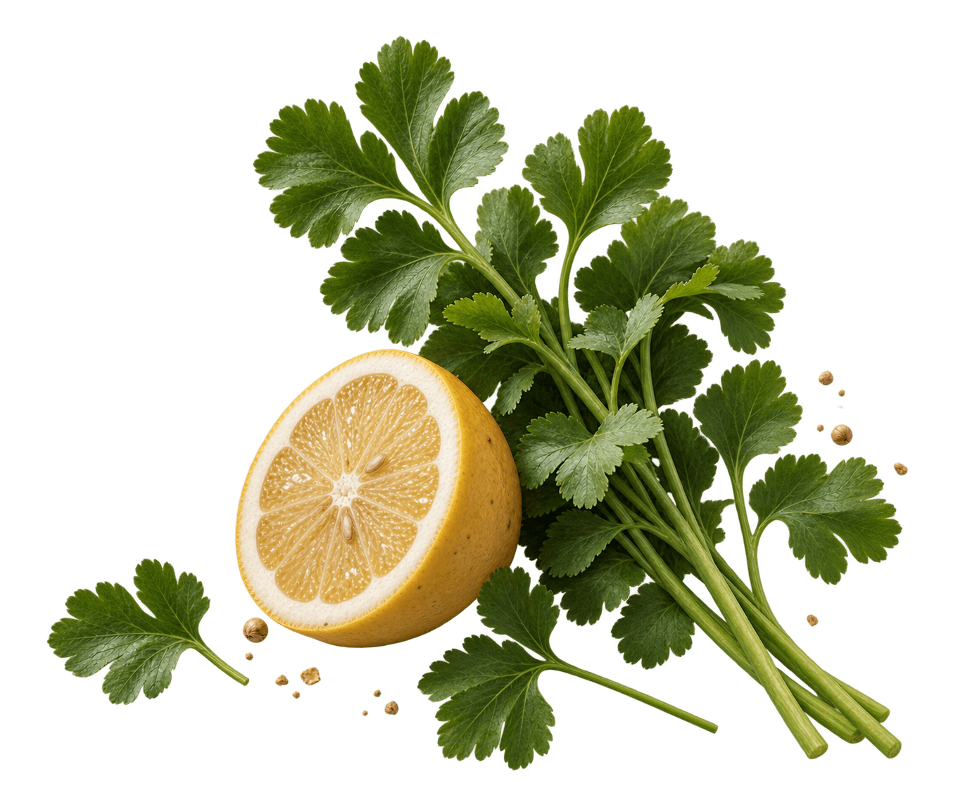 A halved lemon and a bunch of parsley