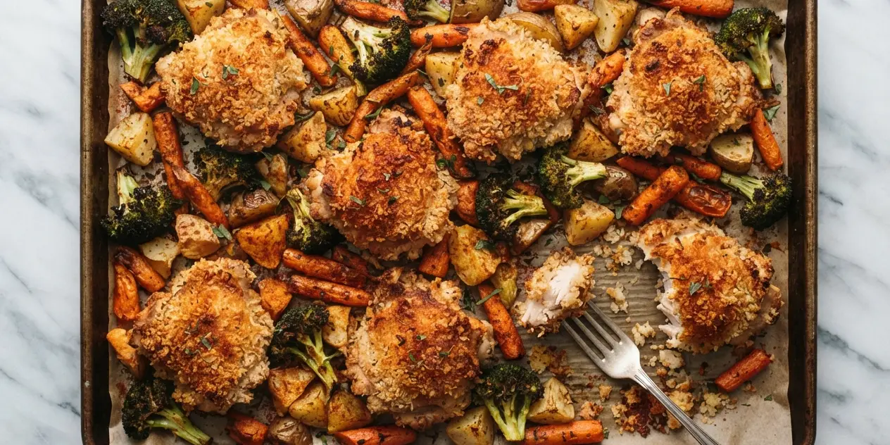 Crispy chicken with smoky roast vegetables
